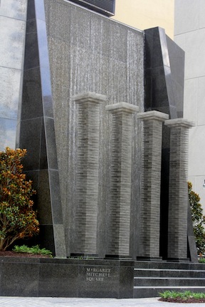Cascading fountain and sculpture in Margaret Mitchell Square